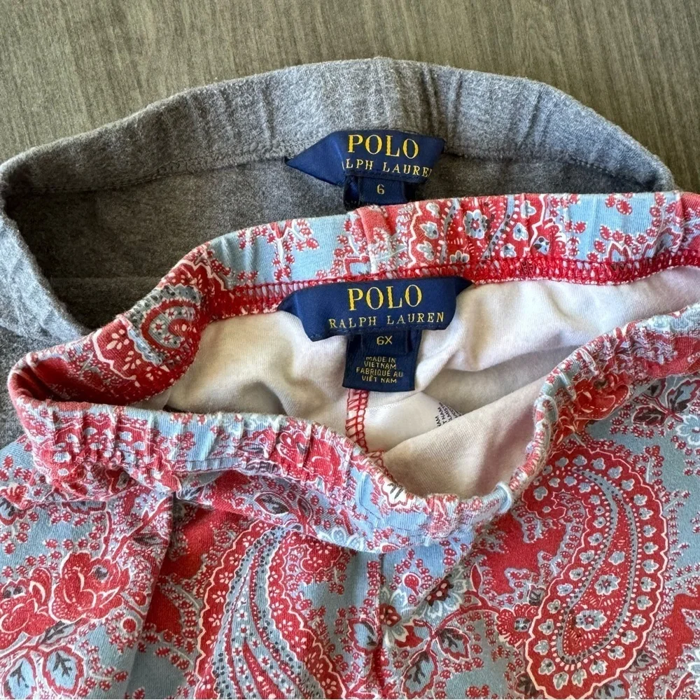 Polo Ralph Lauren girls gray / red blue paisley leggings bundle lot set size 6